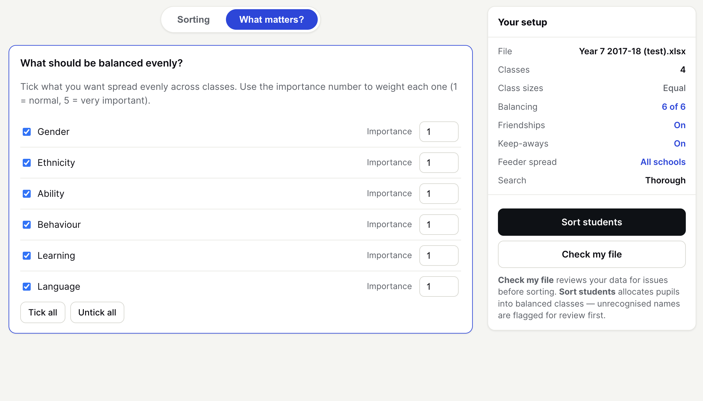 Student Sorting Kit — What matters? tab
